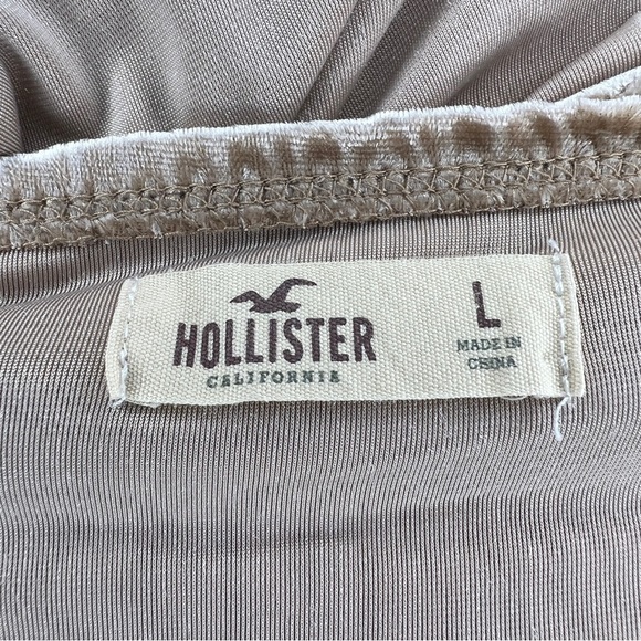 LARGE HOLLISTER BEIGE VELVET BLOUSE OFF SHOULDER PEASANT BOHO STRETCH NEUTRAL - Picture 8 of 10